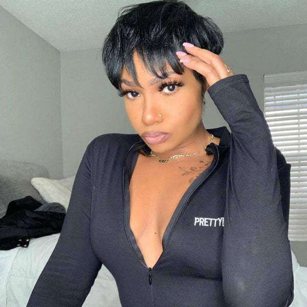 Glueless Lace Wig Pixie Human Hair Wig