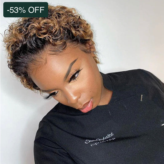 Natural Pixie Curly Blonde Color Wig