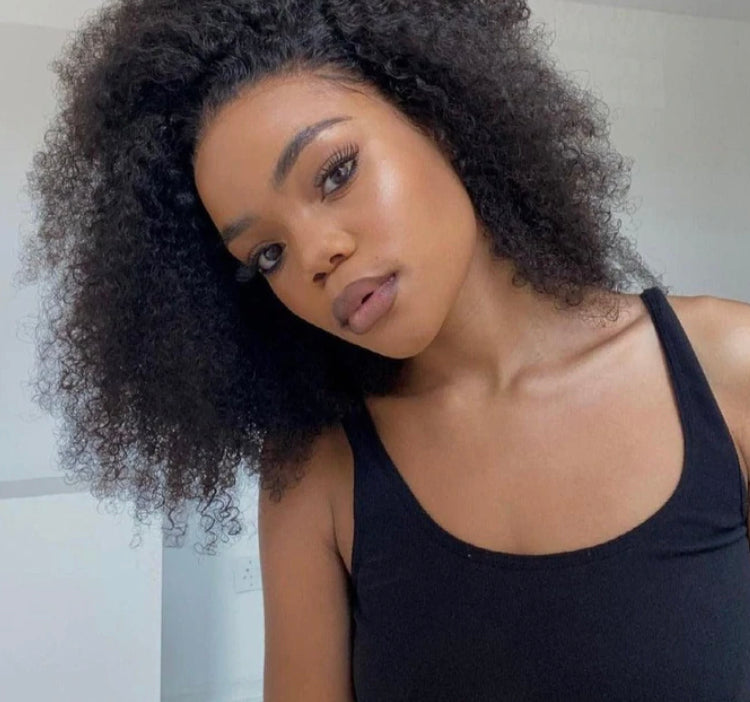Closure Lace Wig Afro Kinky Wig 100% human hair 12”